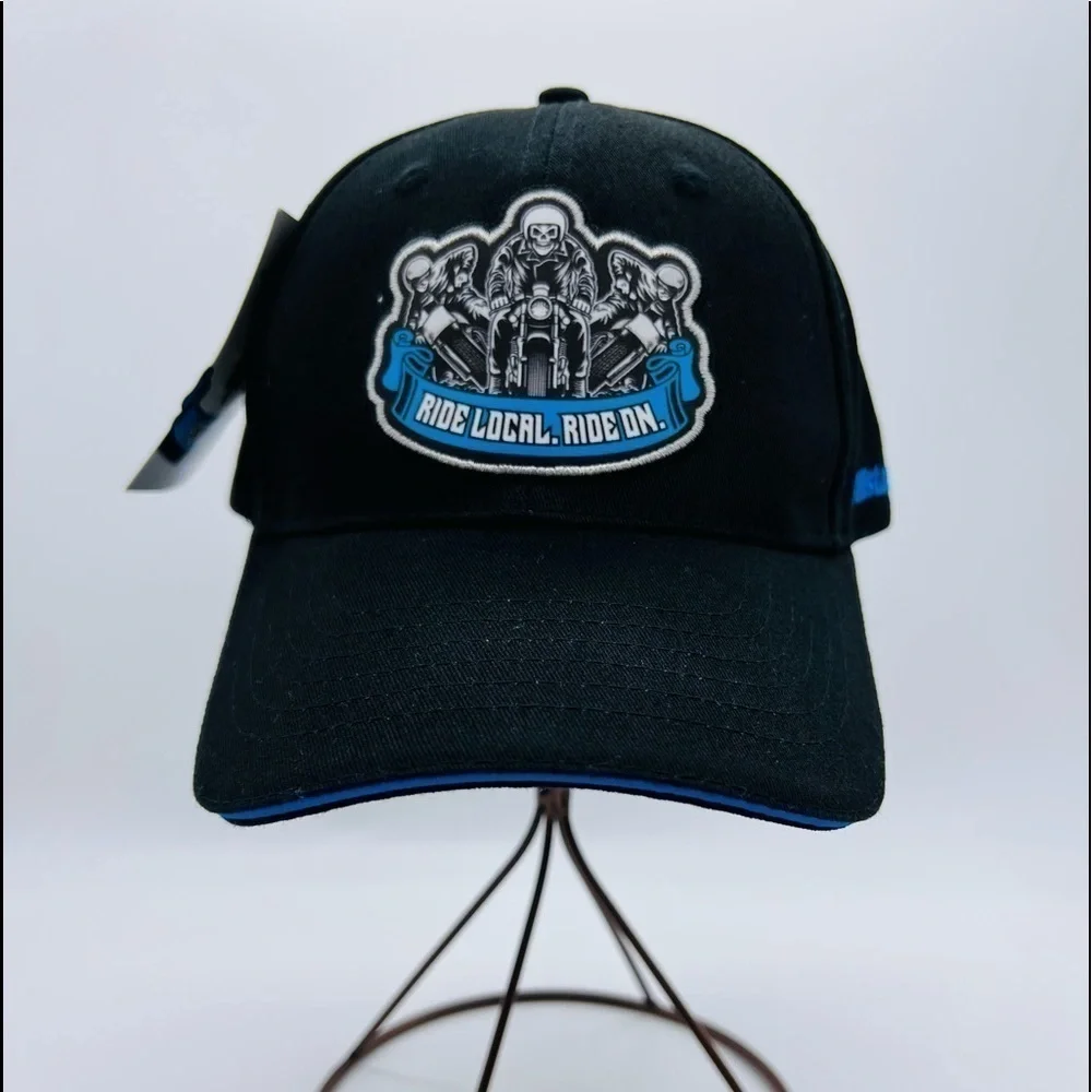 BLACK BALL CAP WITH MOTORCYCLE PATCH AND ALLSTATE EMBROIDERED NWT